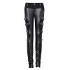 Gothic Retro Warrior Futurism Rock Black Leather Pants With Straps